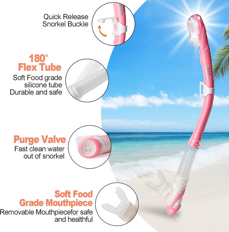 EXP VISION Snorkel Set Pano 3 Window Adult Snorkeling Gear, Professional Snorkel Goggles Anti-Fog Diving Mask, Anti-Leak Swim Goggles and Dry Top Snorkel for Diving, Snorkeling, Swimming - Image 5